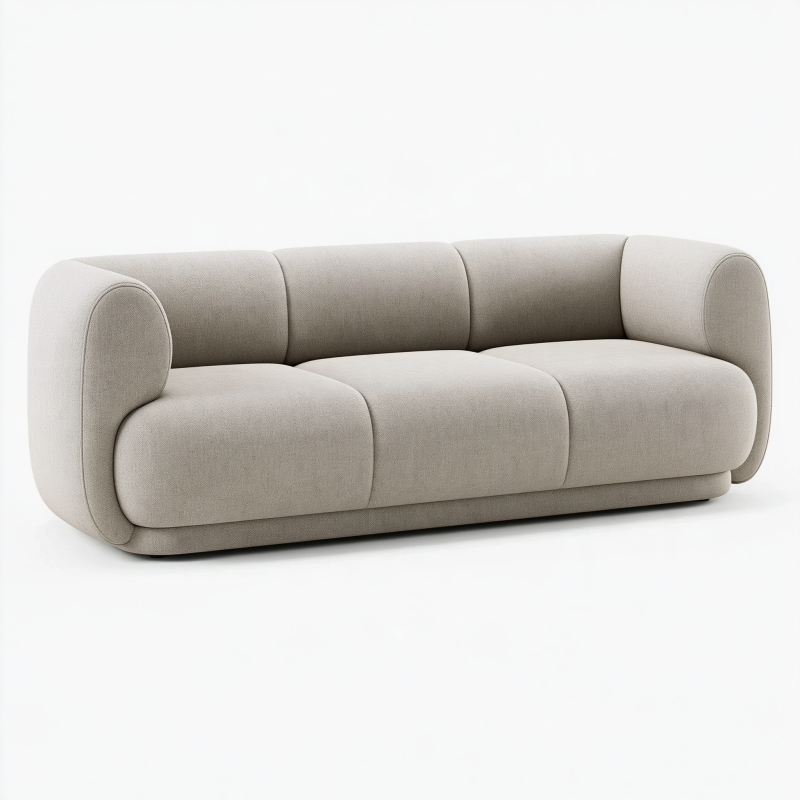 Canapé 3 places 220 x 95 x 75 cm en tissu beige pour salon au design arrondi
