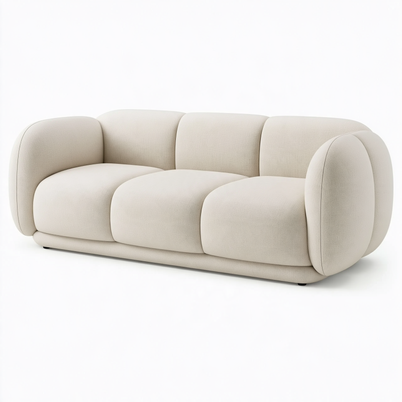 Canapé 3 places 225 cm en tissu écru - assise rembourrée style contemporain