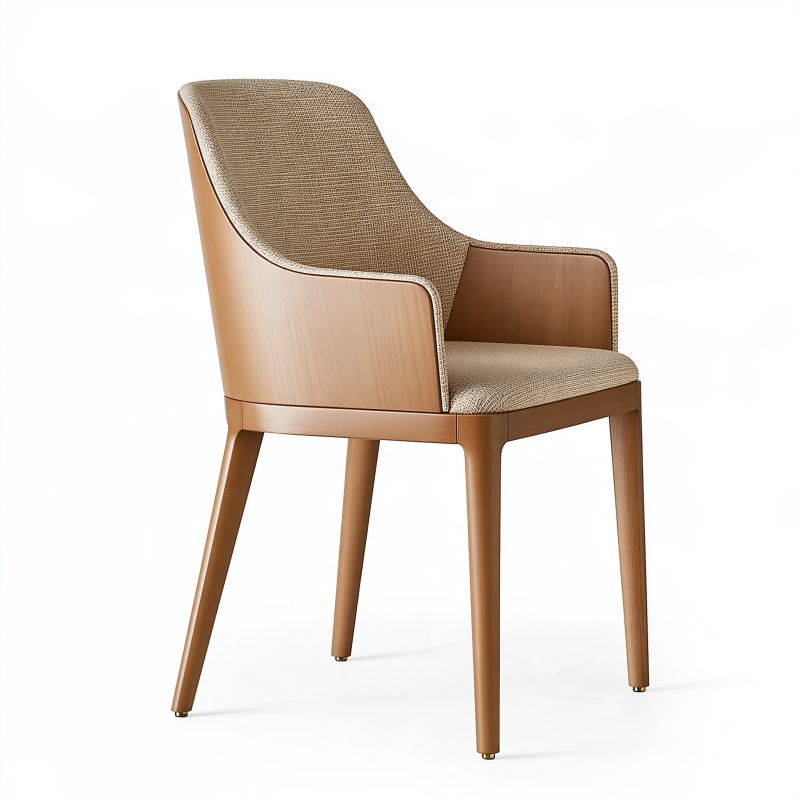 Chaise avec accoudoirs 58 x 60 x 82 cm en bois et tissu beige style contemporain