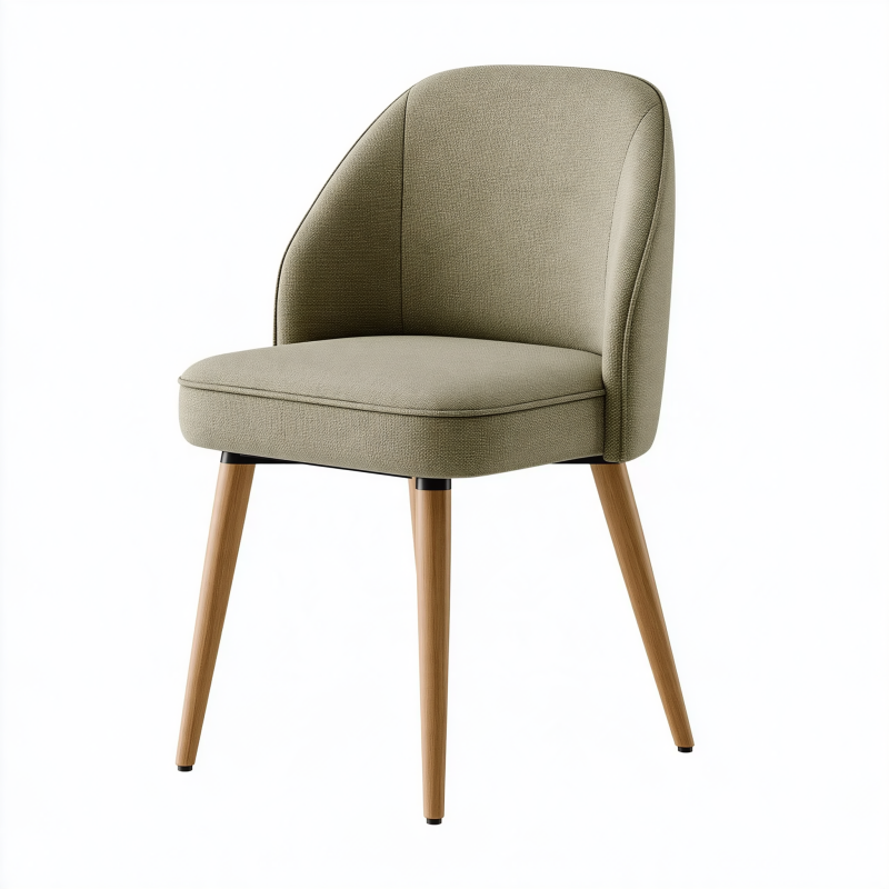 Chaise de salle à manger 55 x 60 x 82 cm en tissu kaki avec pieds en bois style contemporain