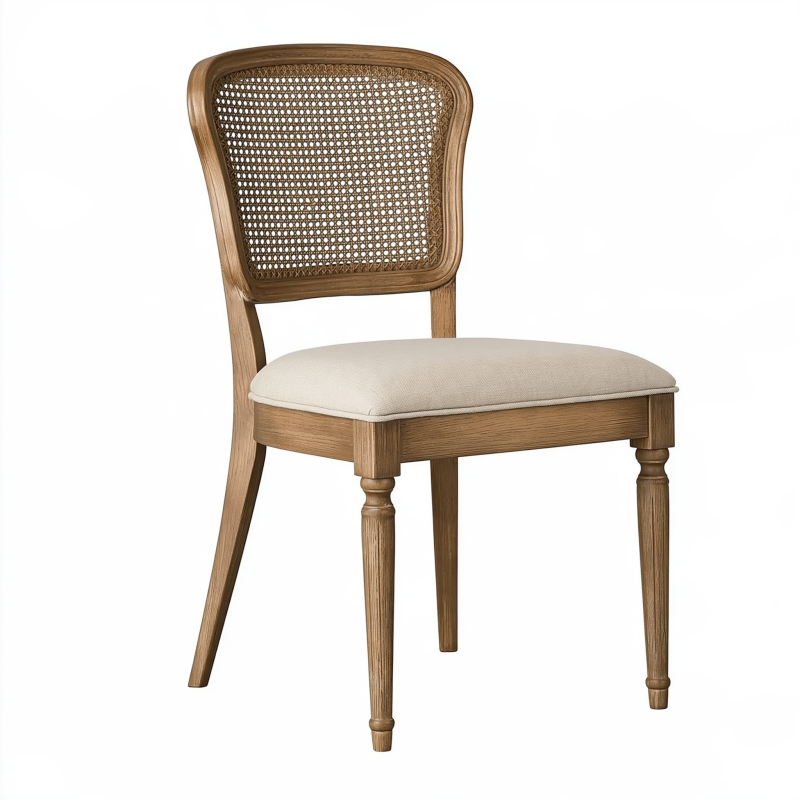Chaise de salle à manger 50 x 55 x 90 cm en bois marron avec dossier cannage et assise beige