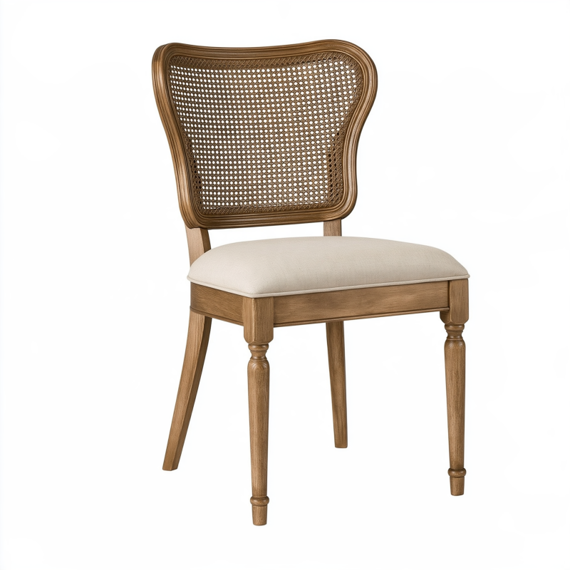Chaise de salle à manger 50 x 58 x 95 cm en bois marron et cannage beige style classique