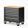 Servante d atelier 77 x 46 x 97 cm en acier noir avec plan de travail en bois et 7 tiroirs sur roulettes