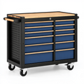 Servante d atelier 80 x 45 x 92 cm en acier bambou noir bleu à roulettes avec tiroirs