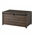 Coffre de rangement extérieur 120 x 60 x 63 cm en résine marron effet bois avec couvercle verrouillable
