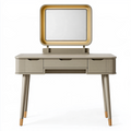 Coiffeuse 120 x 45 x 140 cm beige et doré avec miroir et 3 tiroirs style contemporain