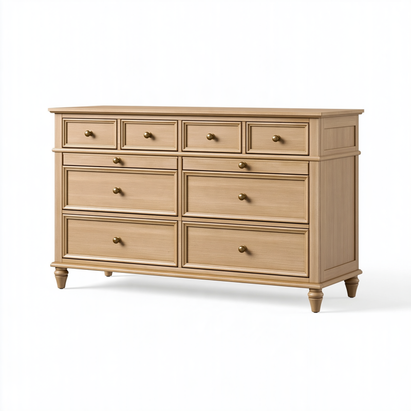 Commode 160 x 45 x 95 cm en bois beige à 10 tiroirs style classique