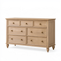 Commode 160 x 45 x 90 cm en bois beige avec 7 tiroirs style classique