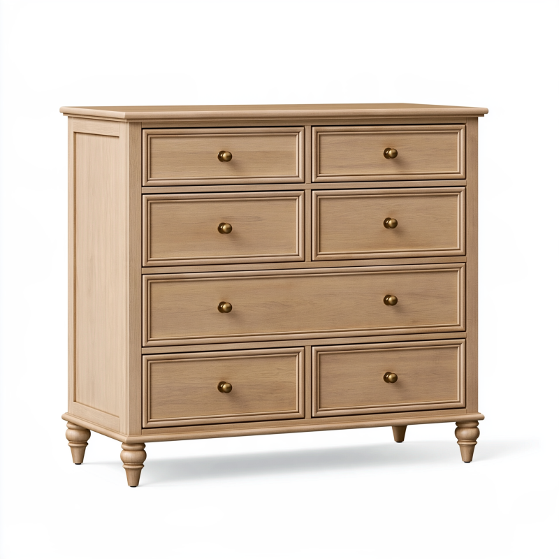 Commode 140 x 45 x 100 cm en bois beige à 7 tiroirs style classique