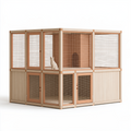 Enclos pour chat 240 x 80 x 180 cm en bois beige et métal terracotta à portes grillagées